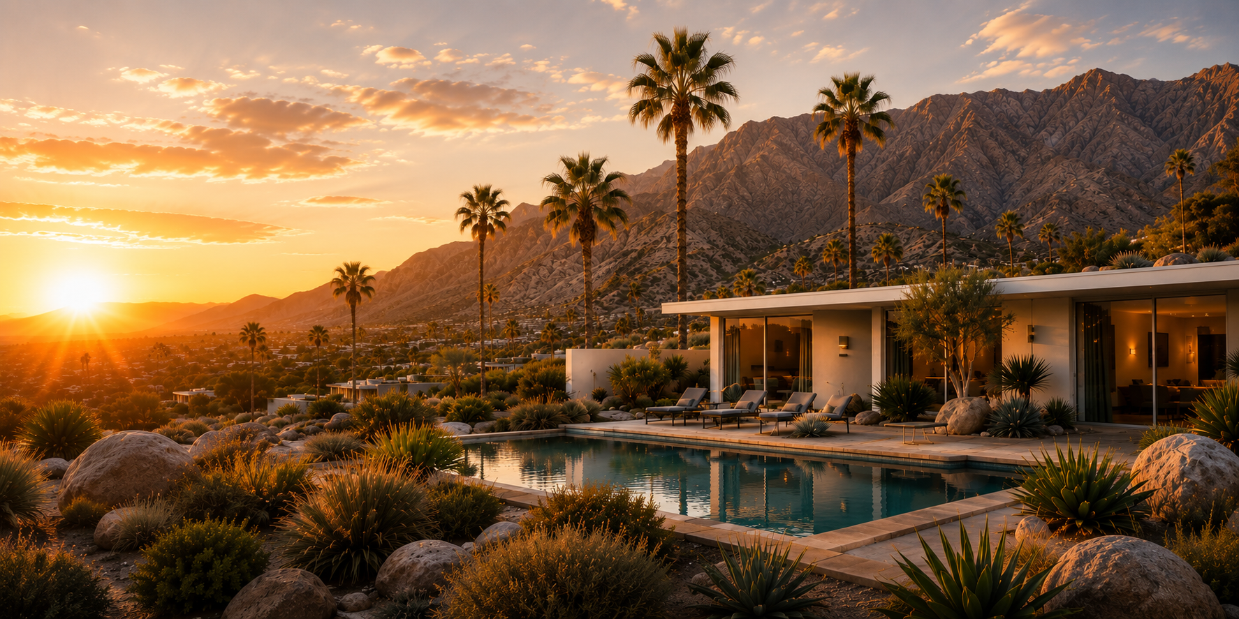 Palm Springs Luxury Mid-Century Modern Villa with San Jacinto Mountains Sunset